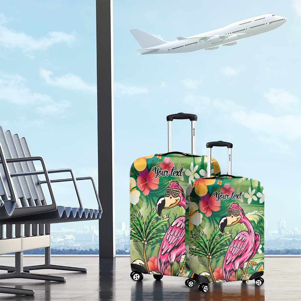 Hawaiian Flamingo Hibiscus Personalised Luggage Cover Green Summer Tropical Flowers LT9 - Polynesian Pride