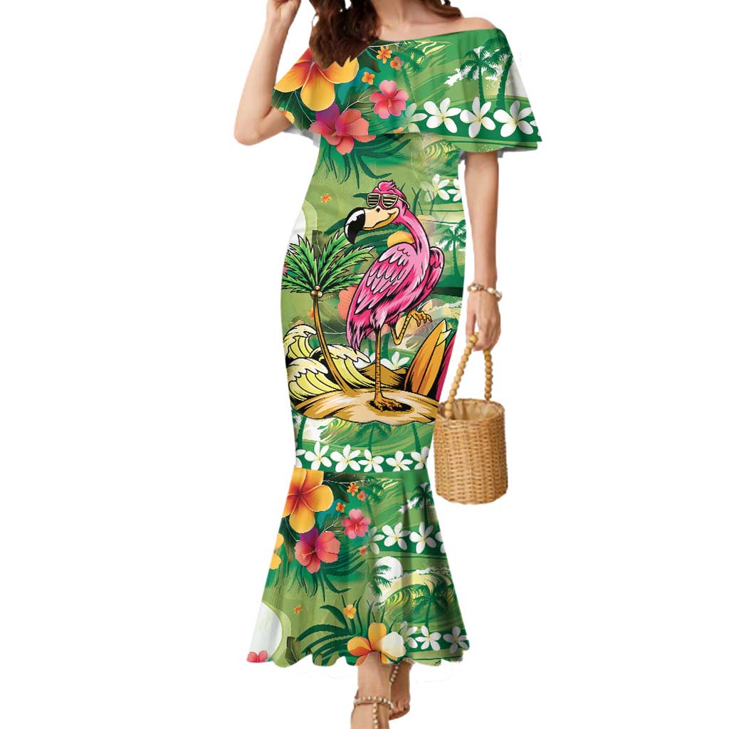 Hawaiian Flamingo Hibiscus Personalised Mermaid Dress Green Summer Tropical Flowers LT9 Women Green - Polynesian Pride