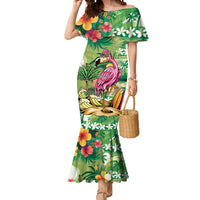 Hawaiian Flamingo Hibiscus Personalised Mermaid Dress Green Summer Tropical Flowers LT9 Women Green - Polynesian Pride