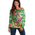 Hawaiian Flamingo Hibiscus Personalised Off Shoulder Sweater Green Summer Tropical Flowers - Polynesian Pride