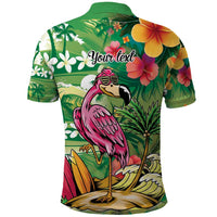 Hawaiian Flamingo Hibiscus Personalised Polo Shirt Green Summer Tropical Flowers LT9 - Polynesian Pride