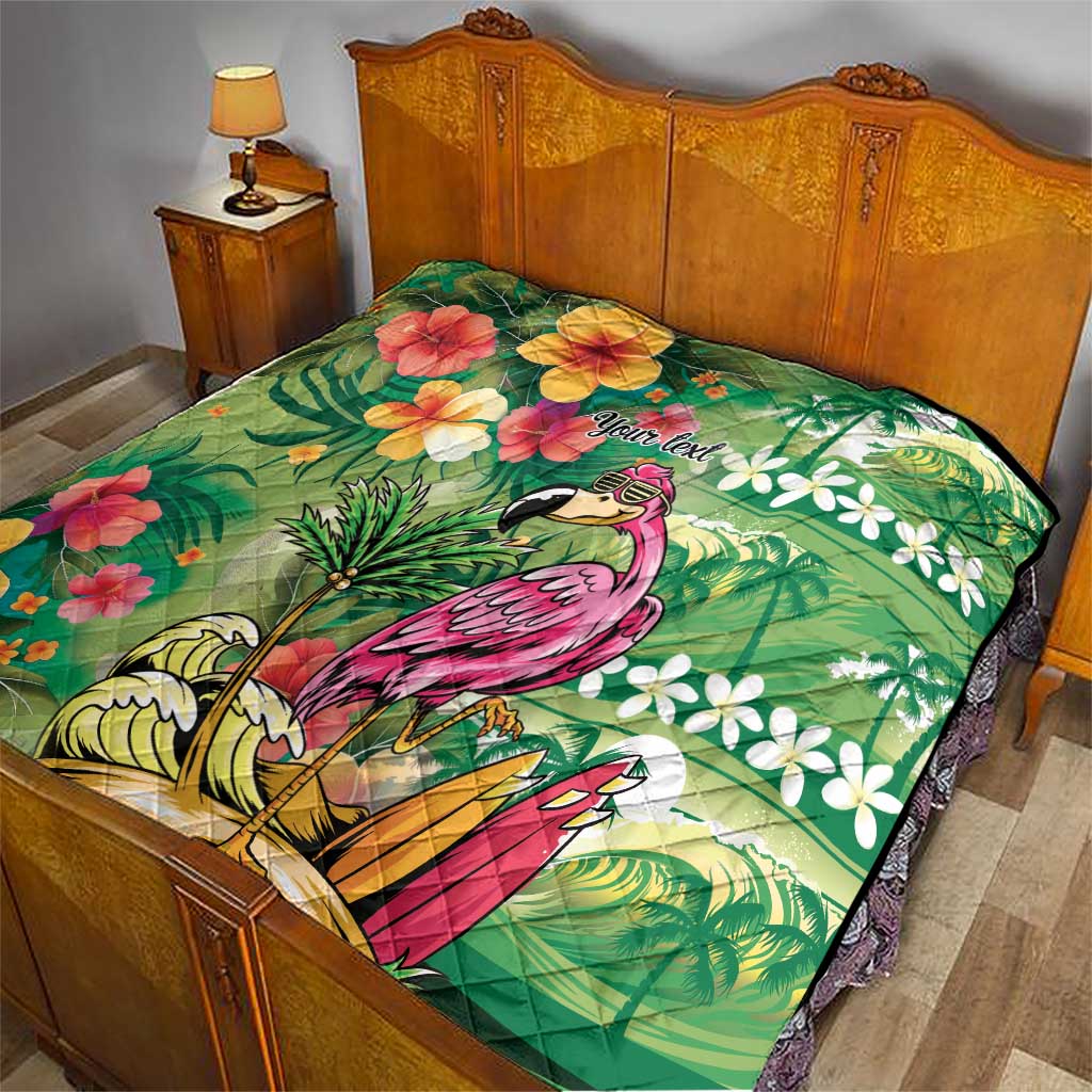Hawaiian Flamingo Hibiscus Personalised Quilt Green Summer Tropical Flowers LT9 - Polynesian Pride