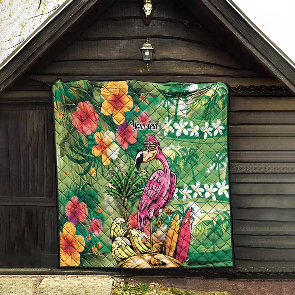 Hawaiian Flamingo Hibiscus Personalised Quilt Green Summer Tropical Flowers LT9 - Polynesian Pride