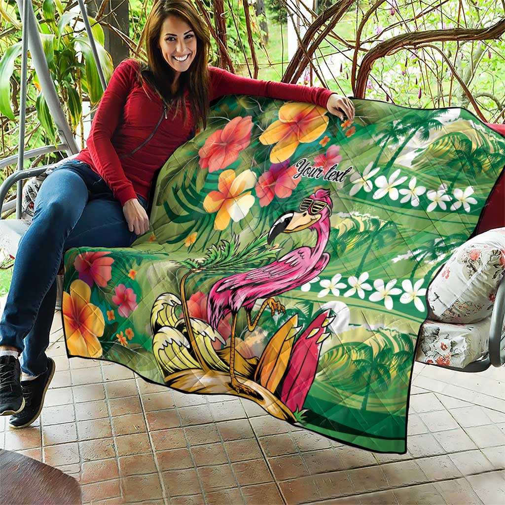 Hawaiian Flamingo Hibiscus Personalised Quilt Green Summer Tropical Flowers LT9 - Polynesian Pride