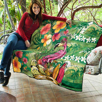 Hawaiian Flamingo Hibiscus Personalised Quilt Green Summer Tropical Flowers LT9 - Polynesian Pride