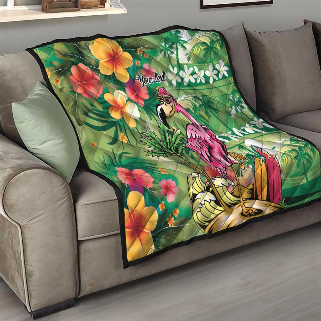 Hawaiian Flamingo Hibiscus Personalised Quilt Green Summer Tropical Flowers LT9 - Polynesian Pride