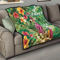 Hawaiian Flamingo Hibiscus Personalised Quilt Green Summer Tropical Flowers LT9 - Polynesian Pride