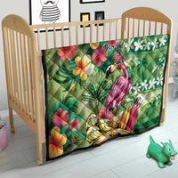 Hawaiian Flamingo Hibiscus Personalised Quilt Green Summer Tropical Flowers LT9 - Polynesian Pride
