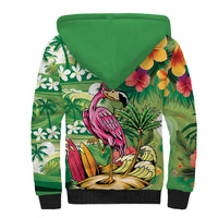 Hawaiian Flamingo Hibiscus Personalised Sherpa Hoodie Green Summer Tropical Flowers LT9 - Polynesian Pride