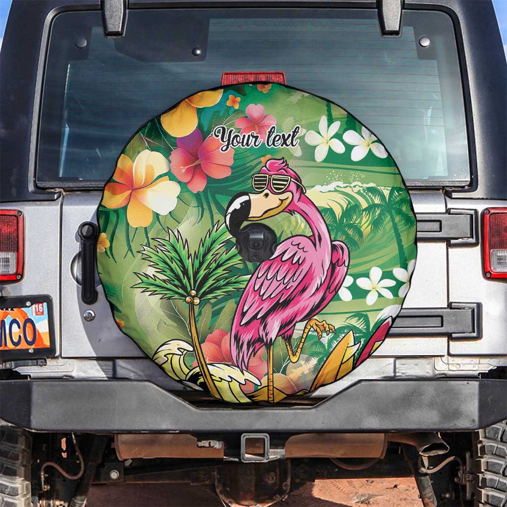 Hawaiian Flamingo Hibiscus Personalised Spare Tire Cover Green Summer Tropical Flowers LT9 Green - Polynesian Pride
