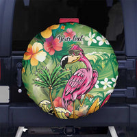 Hawaiian Flamingo Hibiscus Personalised Spare Tire Cover Green Summer Tropical Flowers LT9 No hole Green - Polynesian Pride