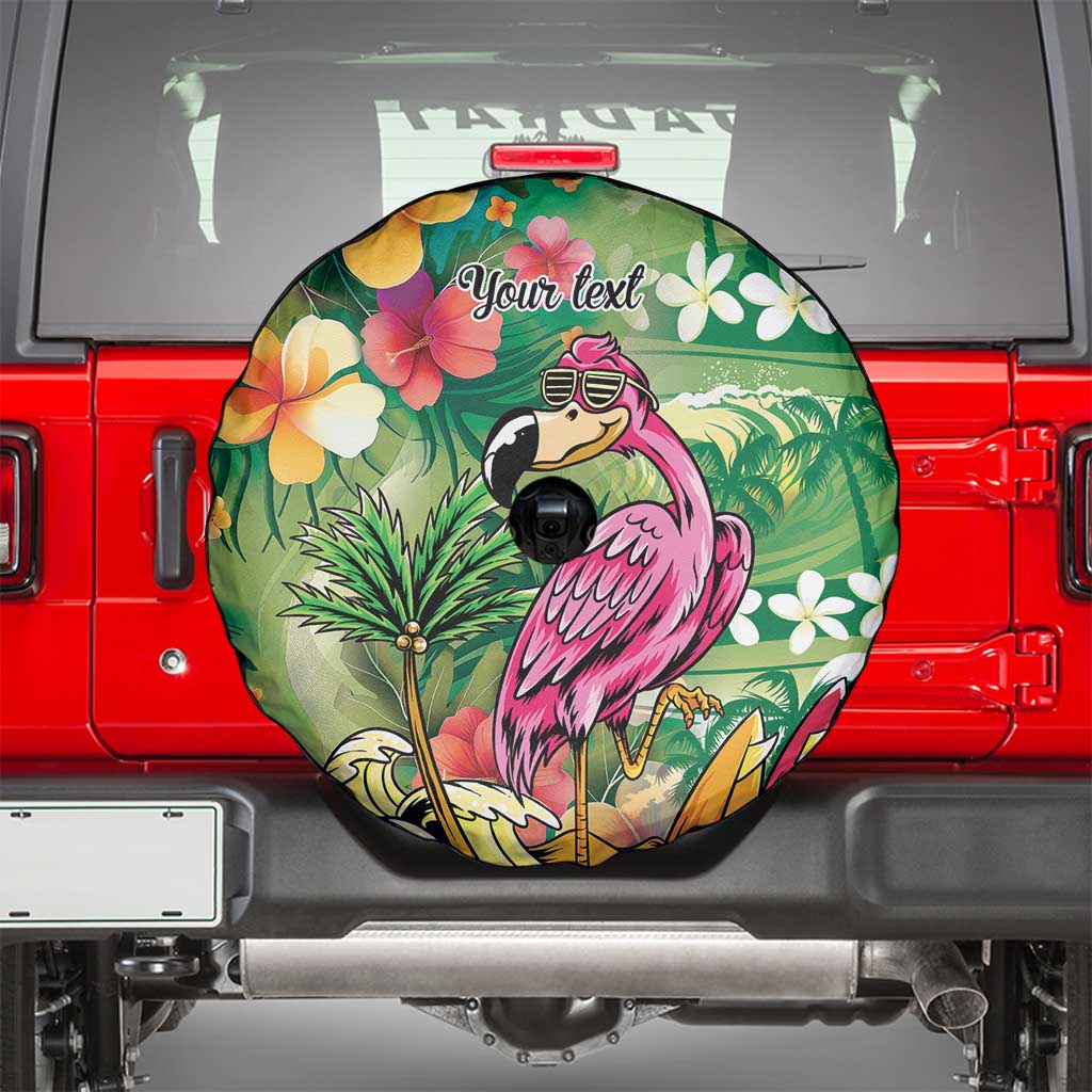 Hawaiian Flamingo Hibiscus Personalised Spare Tire Cover Green Summer Tropical Flowers LT9 - Polynesian Pride