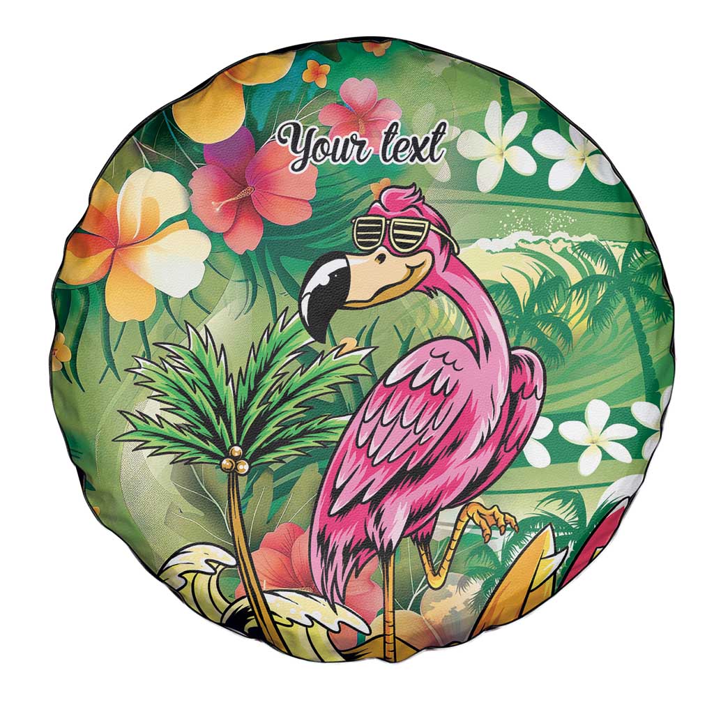Hawaiian Flamingo Hibiscus Personalised Spare Tire Cover Green Summer Tropical Flowers LT9 - Polynesian Pride