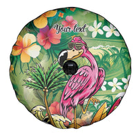 Hawaiian Flamingo Hibiscus Personalised Spare Tire Cover Green Summer Tropical Flowers LT9 - Polynesian Pride