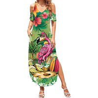 Hawaiian Flamingo Hibiscus Personalised Summer Maxi Dress Green Summer Tropical Flowers LT9 Women Green - Polynesian Pride