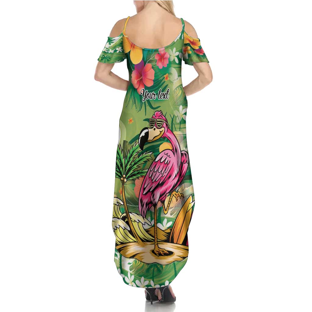 Hawaiian Flamingo Hibiscus Personalised Summer Maxi Dress Green Summer Tropical Flowers LT9 - Polynesian Pride
