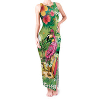 Hawaiian Flamingo Hibiscus Personalised Tank Maxi Dress Green Summer Tropical Flowers LT9 Women Green - Polynesian Pride