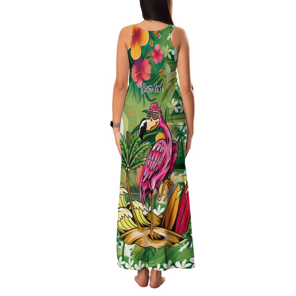 Hawaiian Flamingo Hibiscus Personalised Tank Maxi Dress Green Summer Tropical Flowers LT9 - Polynesian Pride