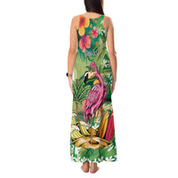 Hawaiian Flamingo Hibiscus Personalised Tank Maxi Dress Green Summer Tropical Flowers LT9 - Polynesian Pride