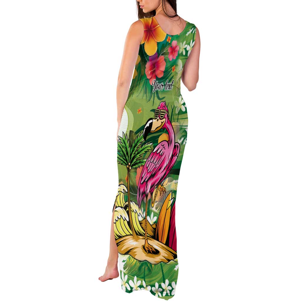 Hawaiian Flamingo Hibiscus Personalised Tank Maxi Dress Green Summer Tropical Flowers LT9 - Polynesian Pride