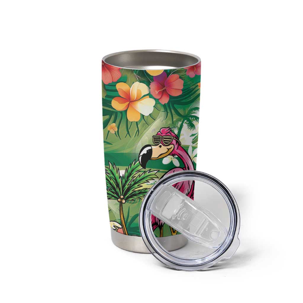 Hawaiian Flamingo Hibiscus Personalised Tumbler Cup Green Summer Tropical Flowers LT9 - Polynesian Pride