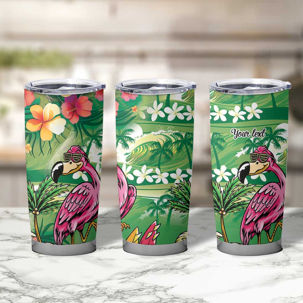 Hawaiian Flamingo Hibiscus Personalised Tumbler Cup Green Summer Tropical Flowers LT9 - Polynesian Pride