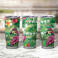 Hawaiian Flamingo Hibiscus Personalised Tumbler Cup Green Summer Tropical Flowers LT9 - Polynesian Pride