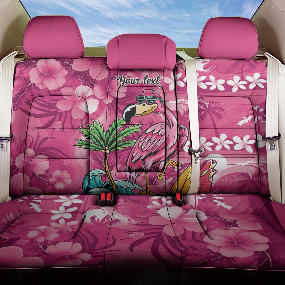 Hawaiian Flamingo Hibiscus Personalised Back Car Seat Cover Pink Summer Tropical Flowers LT9 One Size Pink - Polynesian Pride