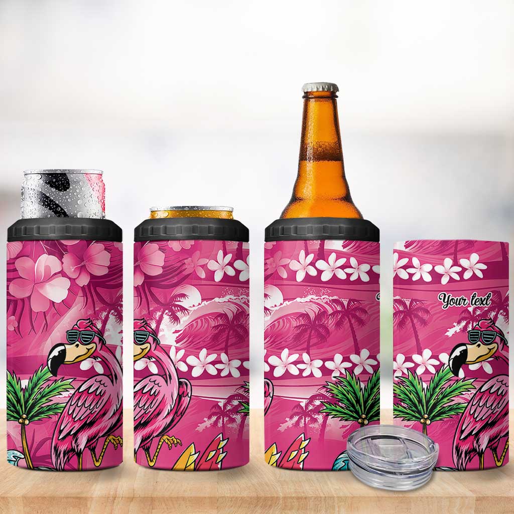 Hawaiian Flamingo Hibiscus Personalised 4 in 1 Can Cooler Tumbler Pink Summer Tropical Flowers LT9 - Polynesian Pride