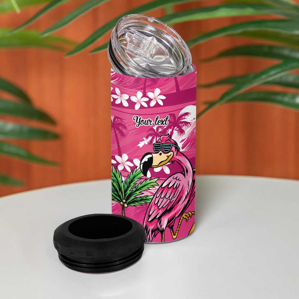 Hawaiian Flamingo Hibiscus Personalised 4 in 1 Can Cooler Tumbler Pink Summer Tropical Flowers LT9 - Polynesian Pride