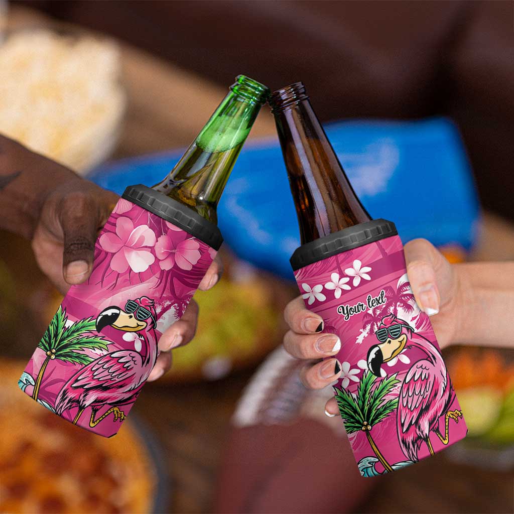 Hawaiian Flamingo Hibiscus Personalised 4 in 1 Can Cooler Tumbler Pink Summer Tropical Flowers LT9 - Polynesian Pride