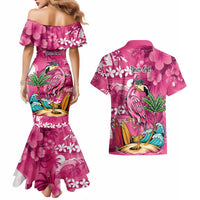 Hawaiian Flamingo Hibiscus Personalised Couples Matching Mermaid Dress and Hawaiian Shirt Pink Summer Tropical Flowers LT9 - Polynesian Pride