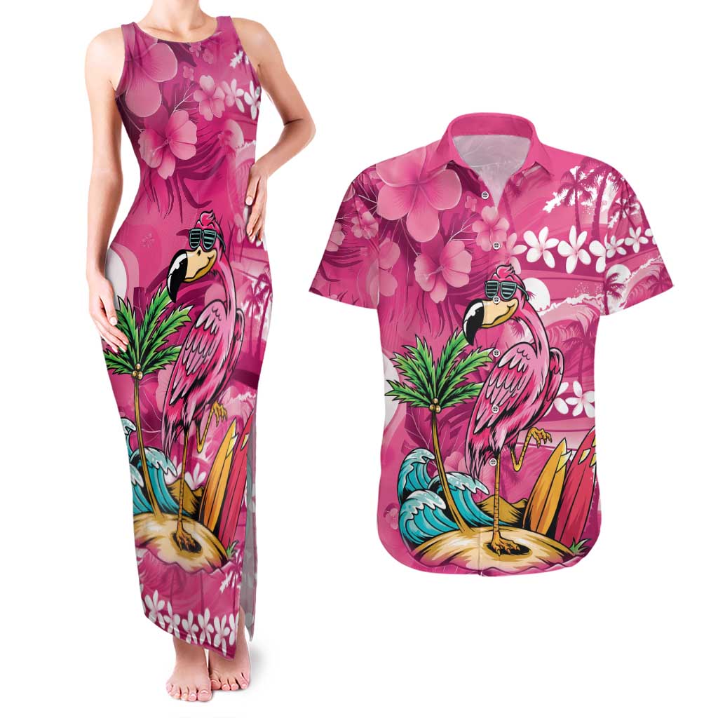 Hawaiian Flamingo Hibiscus Personalised Couples Matching Tank Maxi Dress and Hawaiian Shirt Pink Summer Tropical Flowers LT9 Pink - Polynesian Pride
