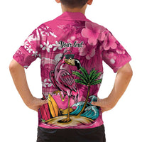 Hawaiian Flamingo Hibiscus Personalised Family Matching Long Sleeve Bodycon Dress and Hawaiian Shirt Pink Summer Tropical Flowers LT9 - Polynesian Pride