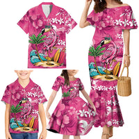 Hawaiian Flamingo Hibiscus Personalised Family Matching Mermaid Dress and Hawaiian Shirt Pink Summer Tropical Flowers LT9 - Polynesian Pride