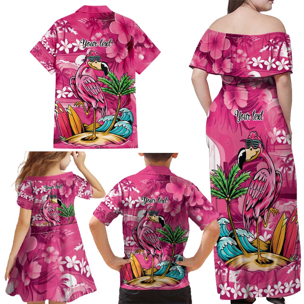 Hawaiian Flamingo Hibiscus Personalised Family Matching Off Shoulder Maxi Dress and Hawaiian Shirt Pink Summer Tropical Flowers LT9 - Polynesian Pride