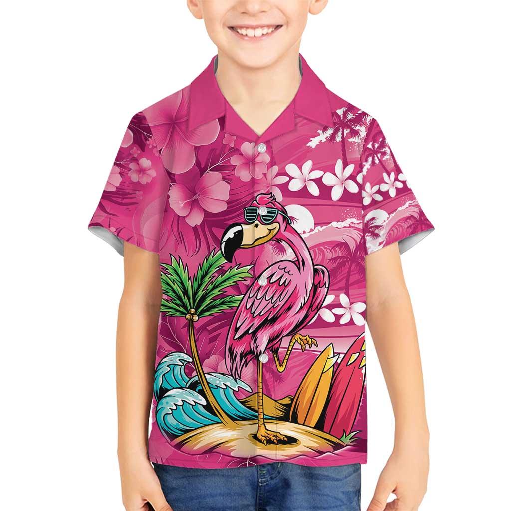 Hawaiian Flamingo Hibiscus Personalised Family Matching Off Shoulder Short Dress and Hawaiian Shirt Pink Summer Tropical Flowers LT9 Son's Shirt Pink - Polynesian Pride