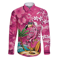 Hawaiian Flamingo Hibiscus Personalised Family Matching Tank Maxi Dress and Hawaiian Shirt Pink Summer Tropical Flowers LT9 Dad's Shirt - Long Sleeve Pink - Polynesian Pride