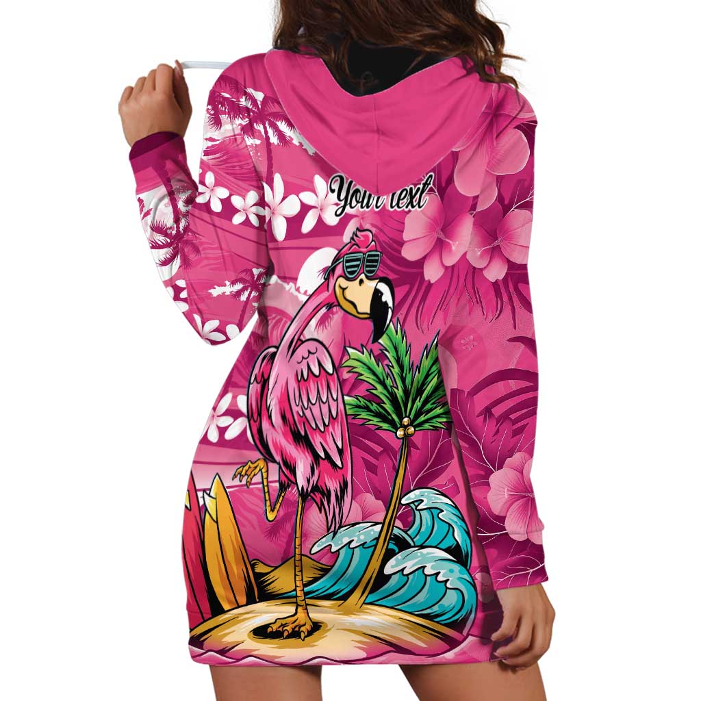 Hawaiian Flamingo Hibiscus Personalised Hoodie Dress Pink Summer Tropical Flowers LT9 - Polynesian Pride