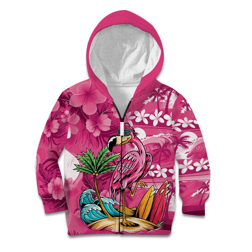 Hawaiian Flamingo Hibiscus Personalised Kid Hoodie Pink Summer Tropical Flowers LT9 Zip Hoodie Pink - Polynesian Pride