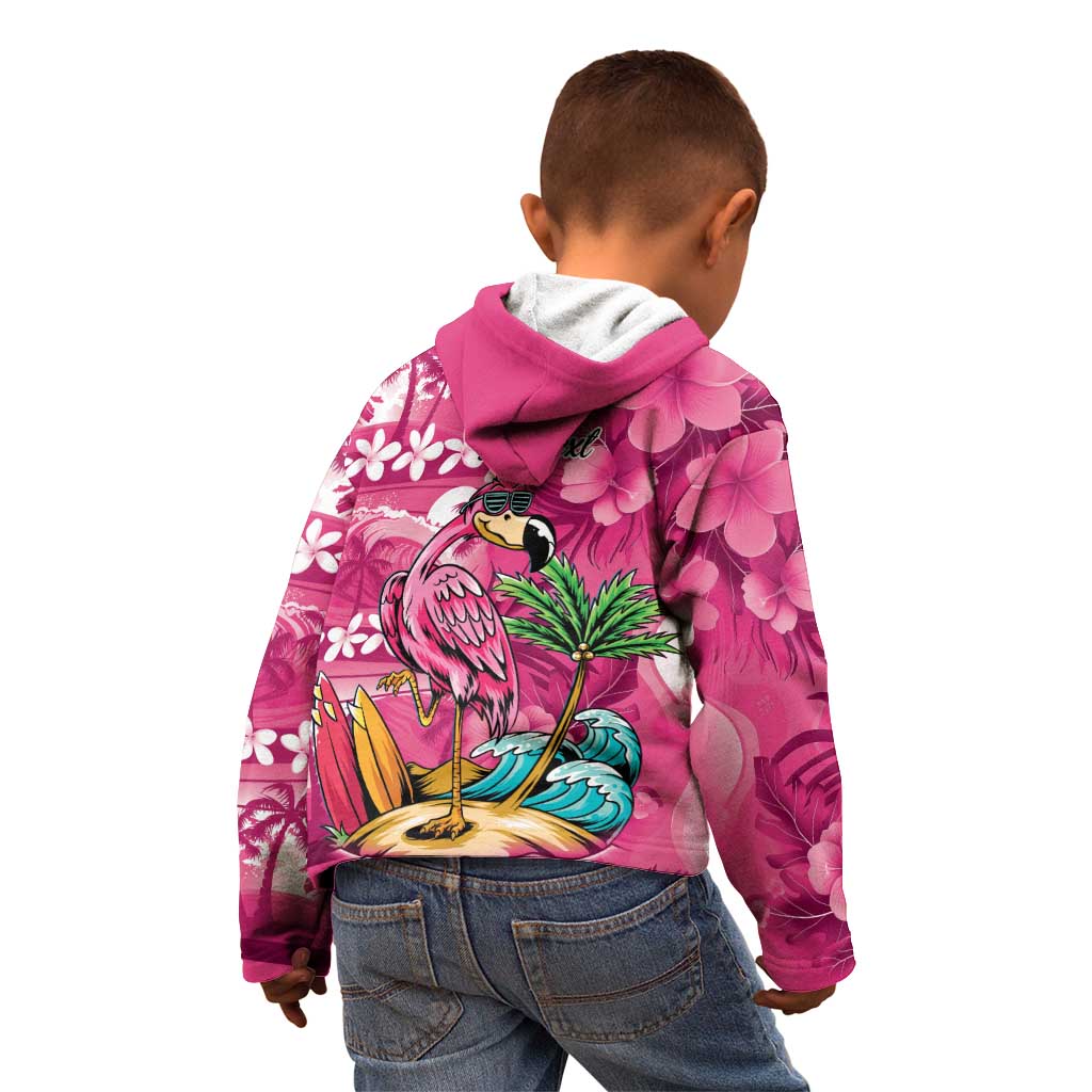Hawaiian Flamingo Hibiscus Personalised Kid Hoodie Pink Summer Tropical Flowers LT9 - Polynesian Pride