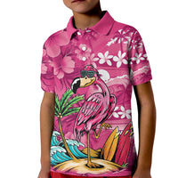 Hawaiian Flamingo Hibiscus Personalised Kid Polo Shirt Pink Summer Tropical Flowers LT9 Kid Pink - Polynesian Pride