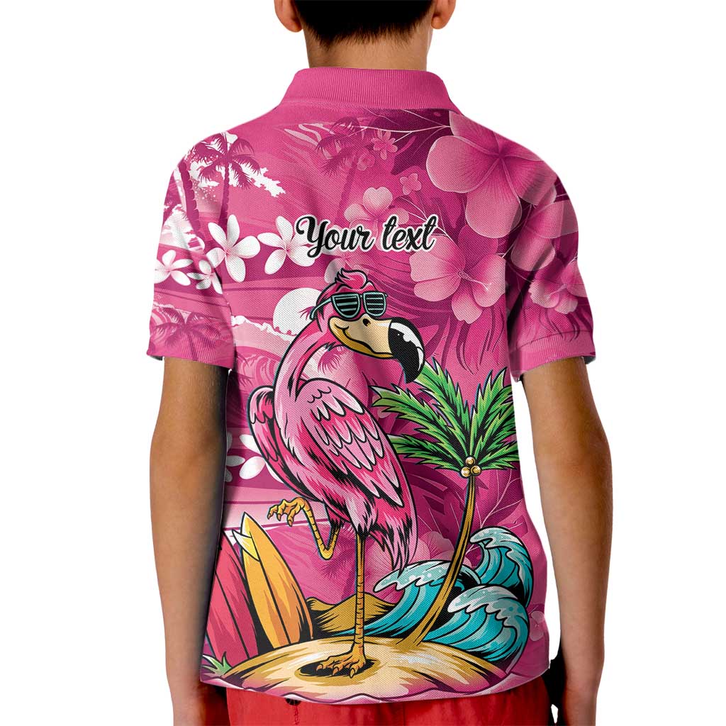 Hawaiian Flamingo Hibiscus Personalised Kid Polo Shirt Pink Summer Tropical Flowers LT9 - Polynesian Pride