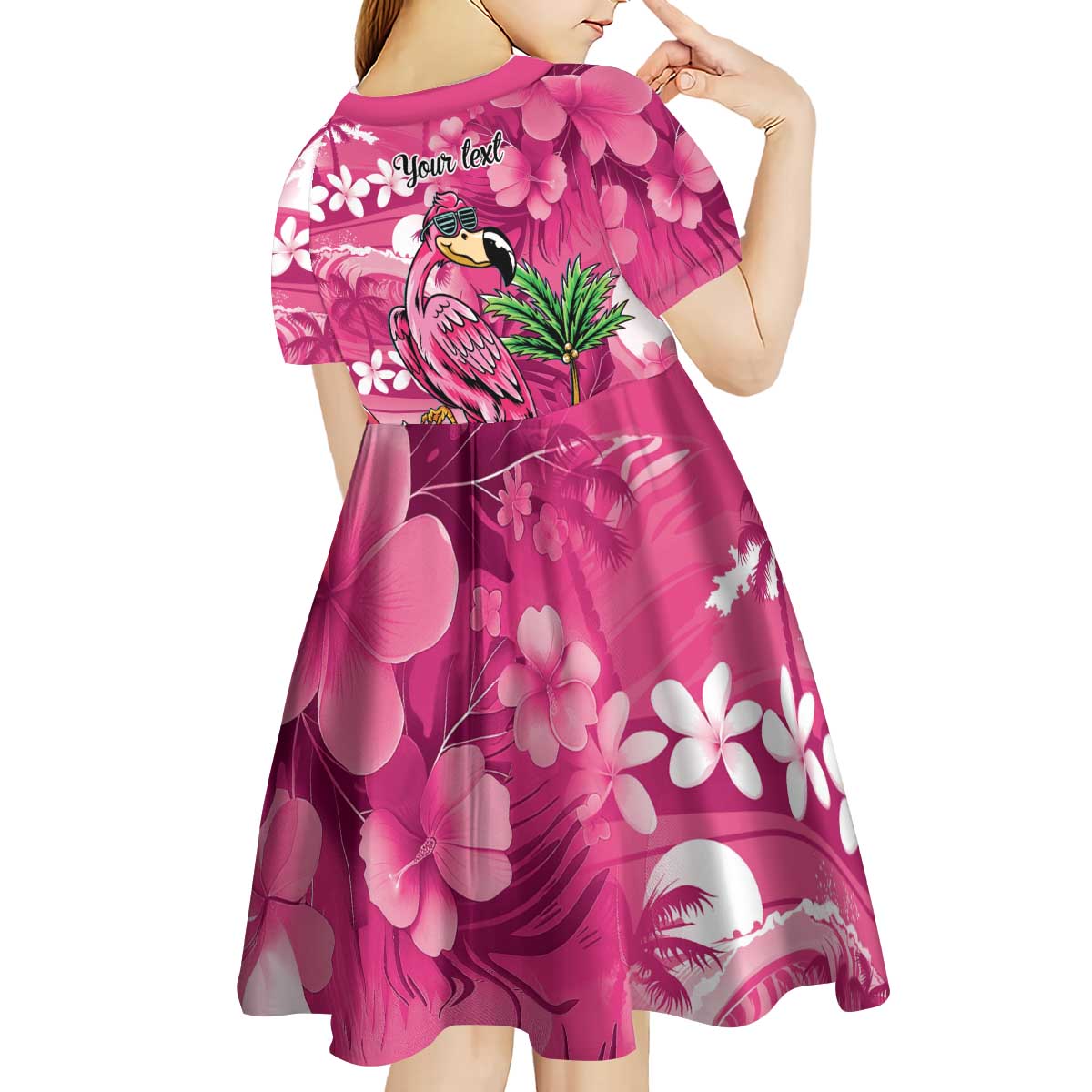 Hawaiian Flamingo Hibiscus Personalised Kid Short Sleeve Dress Pink Summer Tropical Flowers LT9 - Polynesian Pride