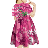 Hawaiian Flamingo Hibiscus Personalised Kid Short Sleeve Dress Pink Summer Tropical Flowers LT9 - Polynesian Pride