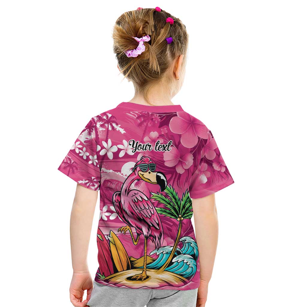 Hawaiian Flamingo Hibiscus Personalised Kid T Shirt Pink Summer Tropical Flowers LT9 - Polynesian Pride