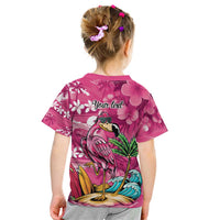 Hawaiian Flamingo Hibiscus Personalised Kid T Shirt Pink Summer Tropical Flowers LT9 - Polynesian Pride