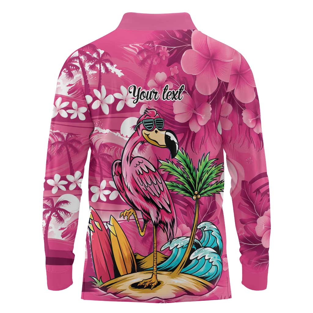 Hawaiian Flamingo Hibiscus Personalised Long Sleeve Polo Shirt Pink Summer Tropical Flowers LT9 - Polynesian Pride