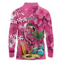 Hawaiian Flamingo Hibiscus Personalised Long Sleeve Polo Shirt Pink Summer Tropical Flowers LT9 - Polynesian Pride