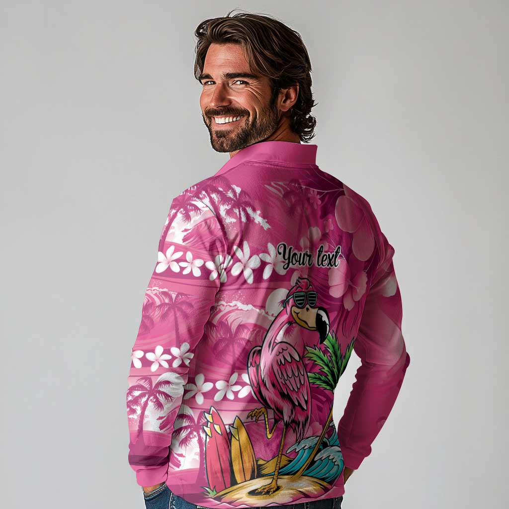 Hawaiian Flamingo Hibiscus Personalised Long Sleeve Polo Shirt Pink Summer Tropical Flowers LT9 - Polynesian Pride